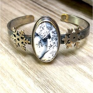 Dendrite Opal Snowflake Sterling Cuff